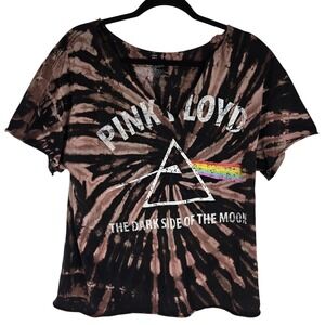 Pink Floyd Tie Dye T-Shirt Womens Large Dark Side of the Moon Raw Hem Distressed